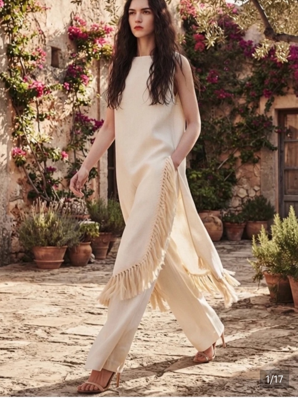 Zara ZW Collection Fringed 100% Linen Fringe Dress